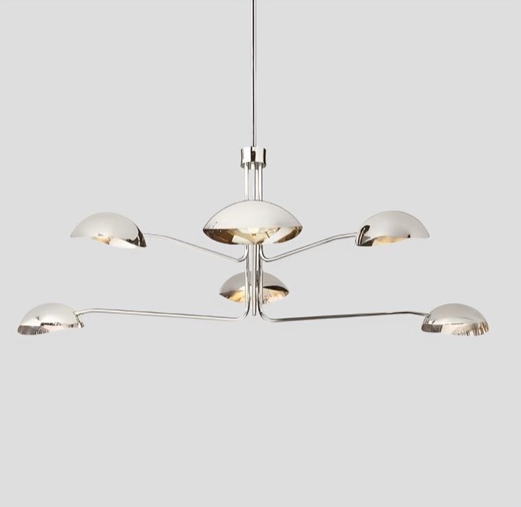 6-Light Half Dome Shade Brass Sputnik Chandelier, Mid Century Modern Sputnik Style Ceiling Light Fixture, Vintage Inspired Large Chandelier