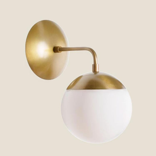 Elegant Modern Globe Brass Wall Sconce, Handcrafted Minimalist Style Brass Wall Light, Classic Designed Glass Globe Wall Lamp