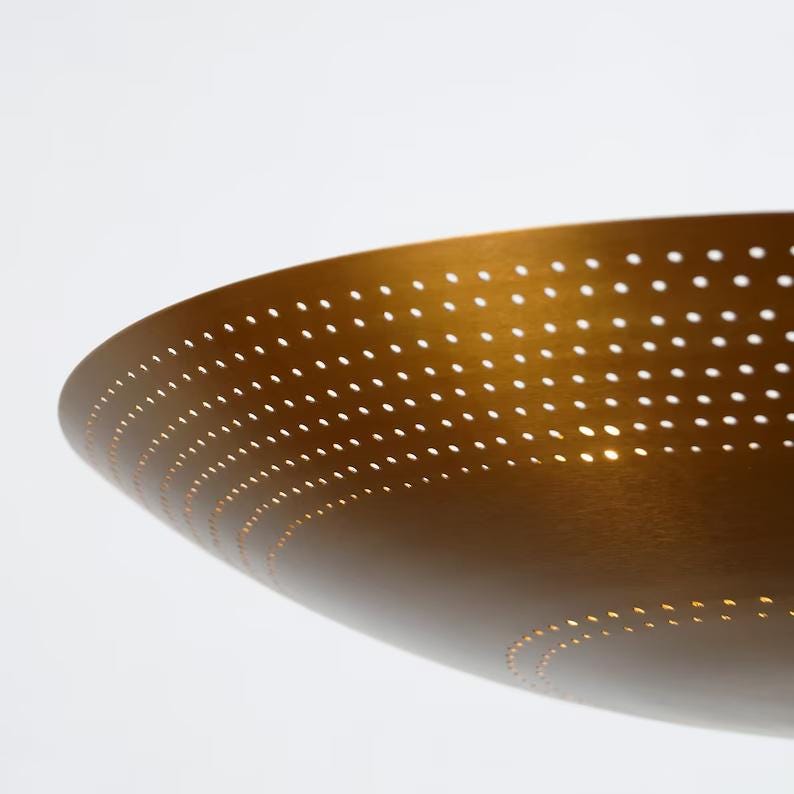 Dome Shade Perforated Tynell Style Inspired Ceiling Pendant Light, Mid Century Modern Rey Chandelier 6 Light Brass Light Fixture