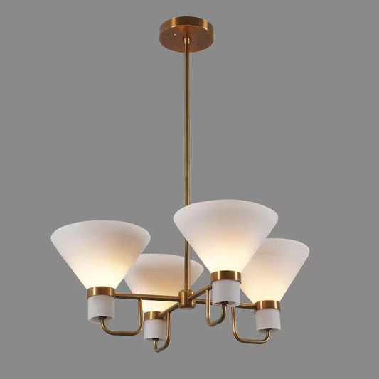 Vintage Inspired Brass Four Light Glass Funnel Shade Sputnik Ceiling Chandelier Pendant Light Fixture Handcrafted Home Decor Lighting