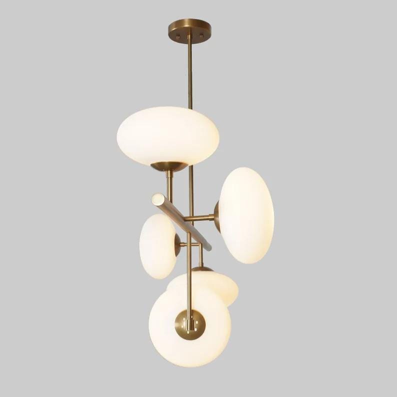 Five Globe Mid Century Modern Sputnik Chandelier, Handcrafted Ceiling Light, Brass Frame Glass Globe Design Pendant Light Fixture
