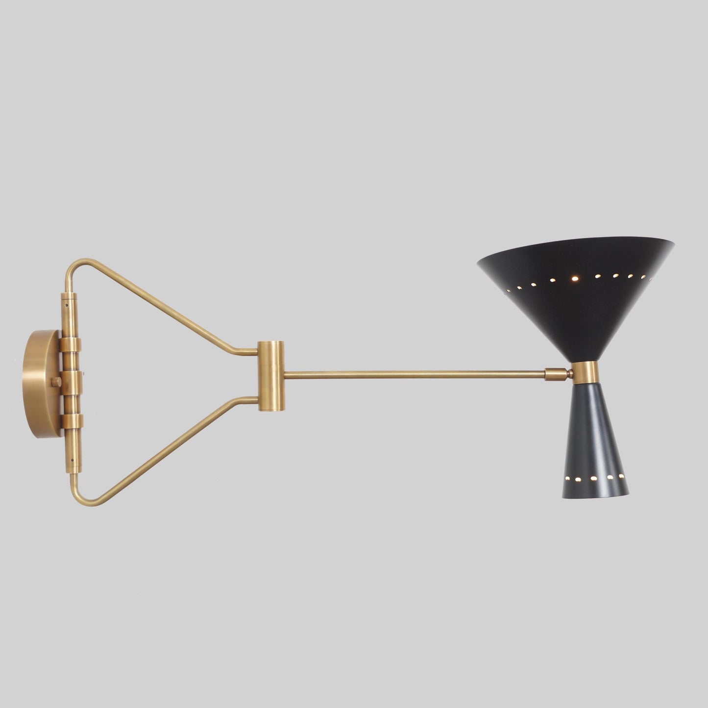 Stilnovo Adjustable Swing Arm Wall Light, Mid Century Modern Italian Diabolo Cone Shape Brass Wall Sconce, Industrial Design Reading Lamp