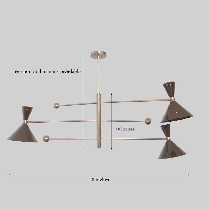 Mid Century 3 Arm 6 Light Stilnovo Style Sputnik Chandelier, Handcrafted Brass Contemporary Pendant Ceiling Light Fixture