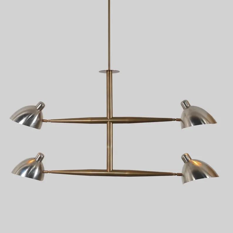 Handcrafted Four Lights Brass Sputnik Chandelier Modern Home Sputnik Ceiling Light Raw Brass Counterbalance Chandelier Custom Light Fixture