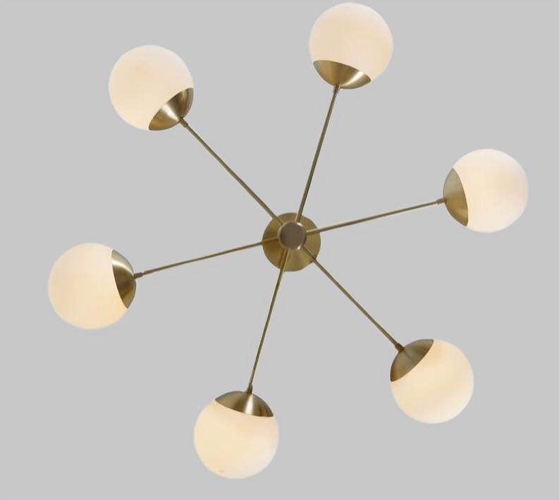 Gorgeous 6 Light Glass Globe Mid Century Modern Sputnik Brass Chandelier, Handcrafted Ceiling Light Customizable Pendant Light Fixture