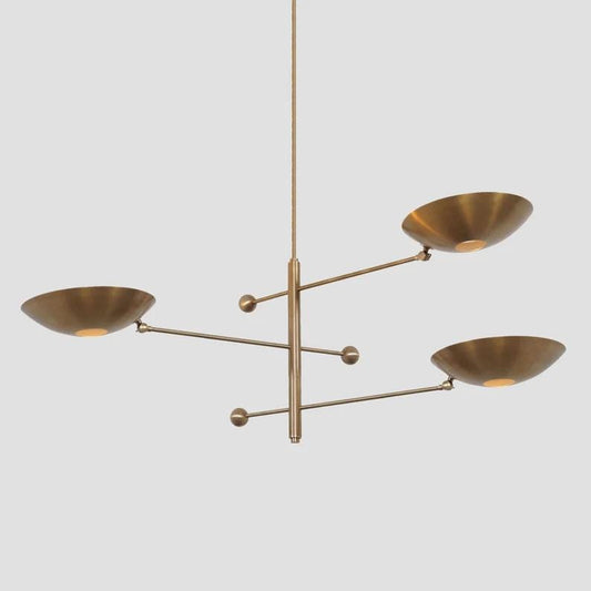 Italian Adjustable Counterweight Stilnovo Ceiling Lamp, Counterbalance 3 Shade Brass Chandelier, Mid Century Modern Light 1960s Inspired