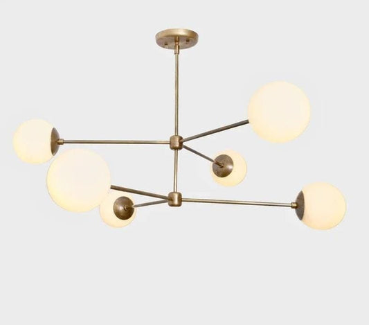 Midcentury Modern 6 Globe Sputnik Chandelier, Handcrafted Brass Sputnik Lamp Ceiling Light, Glass Globe Design Pendant Light Fixture