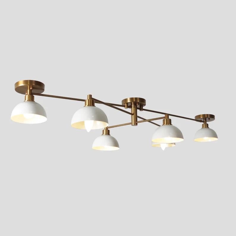 6 Light Half Dome Shade Mid Century Modern Brass Sputnik Chandelier Ceiling Flush Mount Light Fixture Wall Lamp Handcrafted Chandelier