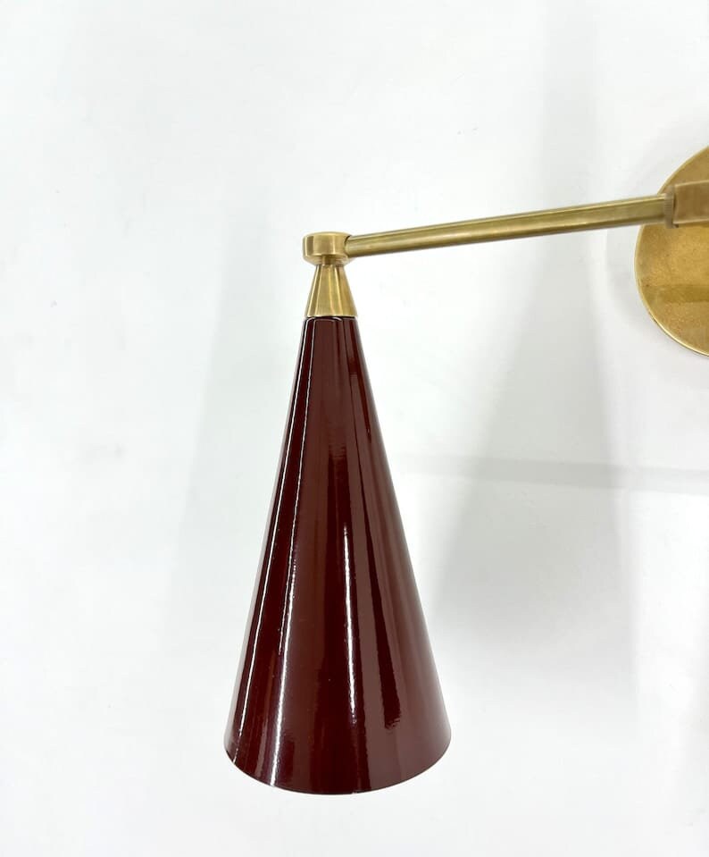 Industrial Brass Twin Conical Sconce Wall Fixture, Antique look, Industrial design, Handcrafted wall lamp