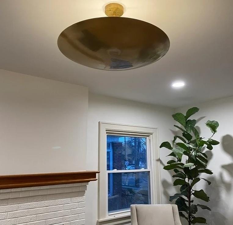 Dome Shade Rey Light Inspired Mid Century Modern Brass Sputnik Chandelier, Custom Ceiling Pendant Light Fixture Handmade 6 Light Wall Lamp