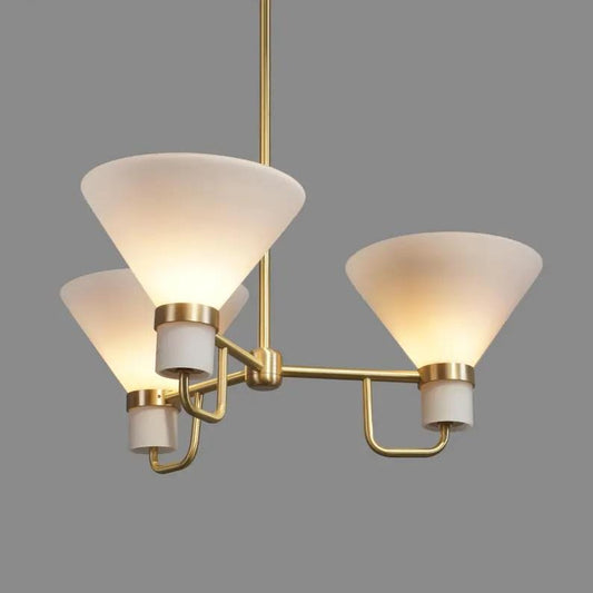 Vintage Inspired Brass Three Light Glass Funnel Shade Sputnik Ceiling Chandelier Pendant Light Fixture Handcrafted Home Decor Lighting