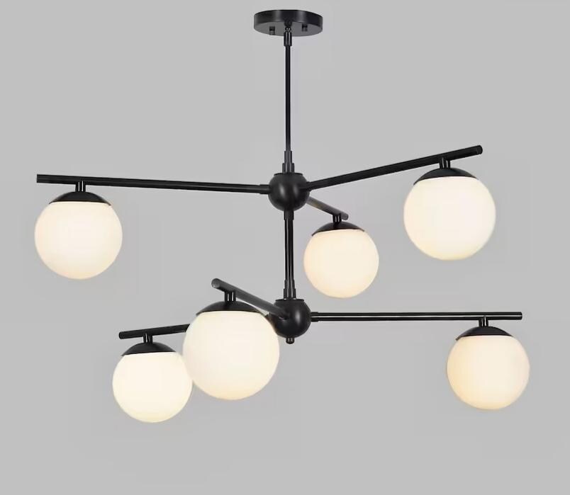 6 Globe Mid Century Modern Sputnik Chandelier, Handcrafted Bubble Glass Ceiling Light, Brass Chandelier Glass Globe Pendant Light Fixture
