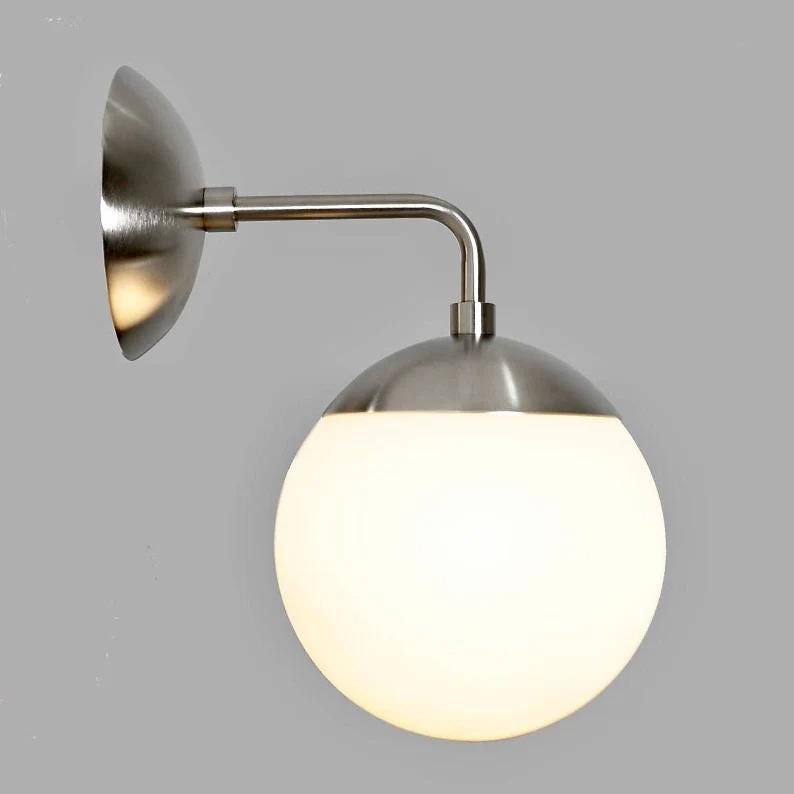 Elegant Modern Globe Brass Wall Sconce, Handcrafted Minimalist Style Brass Wall Light, Classic Designed Glass Globe Wall Lamp