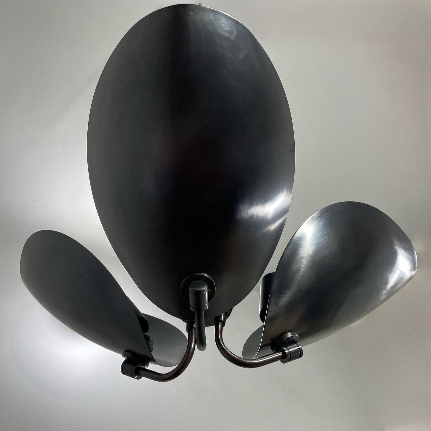 Beetle Disk Shade Ceiling Flush Mount Brass Pendant Light Fixture, Handcrafted Mid Century Modern Turtle Chandelier Three Lights