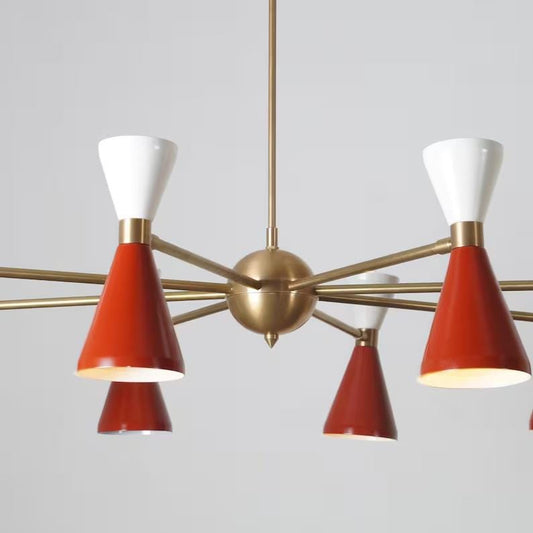 Stilnovo Style Double Shade 8 Arms 16 Lights Mid Century Modern Sputnik Chandelier, Handcrafted Solid Brass Chandelier Ceiling Light Fixture