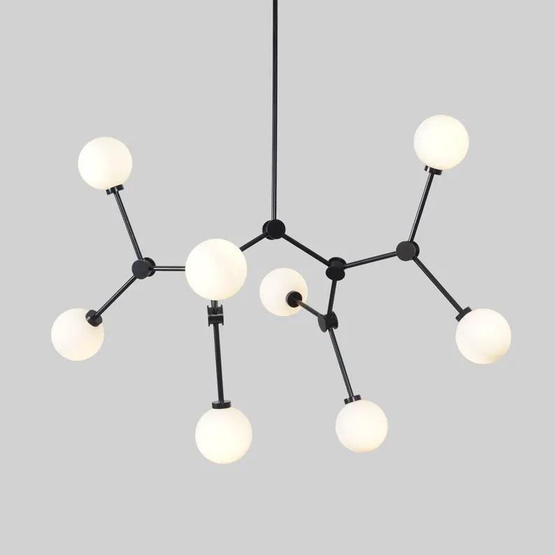 Mid Century Eight Arm Eight Globe Light Brass Ceiling Sputnik Chandelier Pendant Light Fixture, Handcrafted Ceiling Lighting