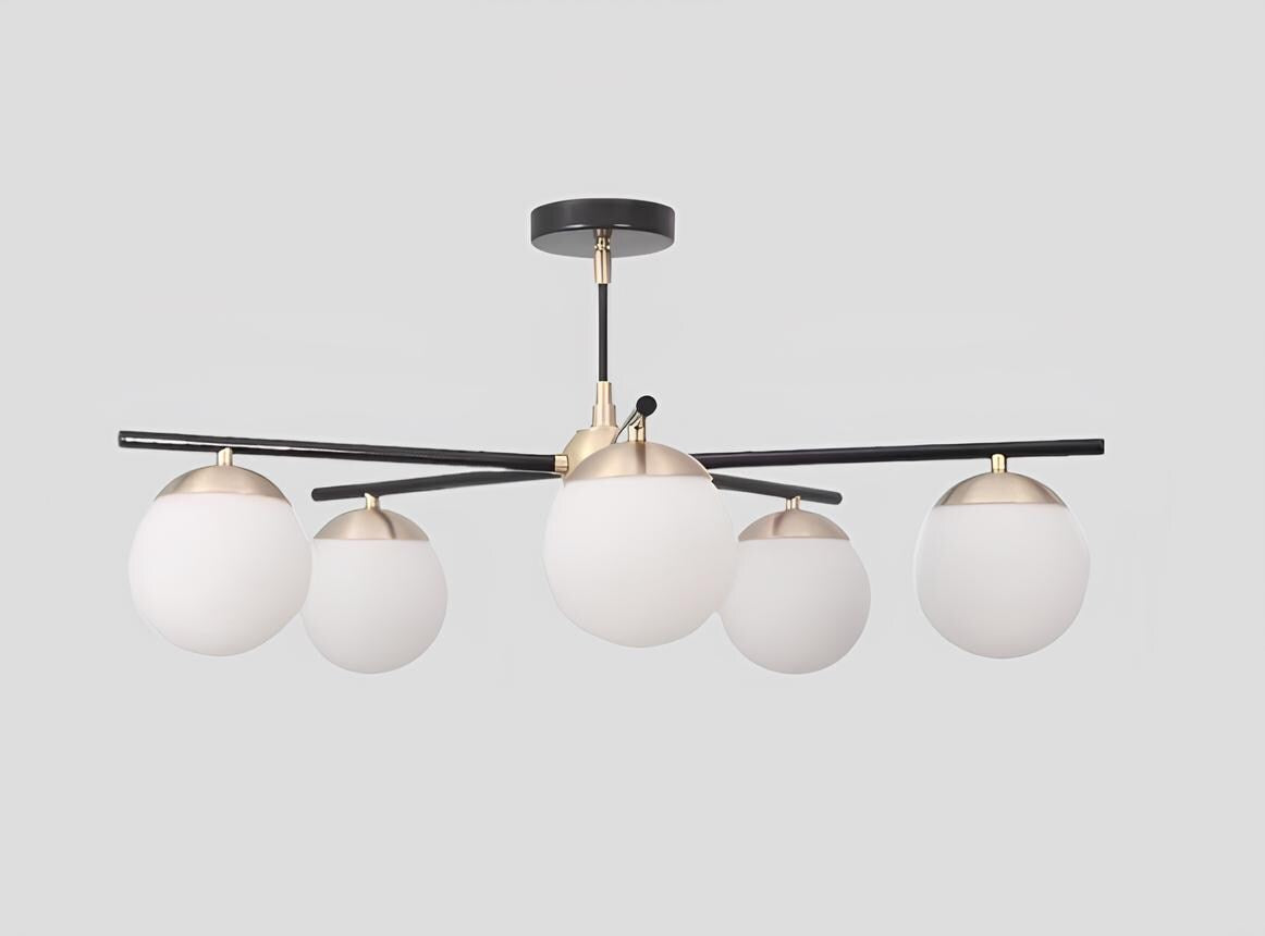 5 Globe Mid Century Sputnik Chandelier, Handcrafted Modern Sputnik Lamp Ceiling Light, Brass Lights Glass Globe Design Pendant Light Fixture