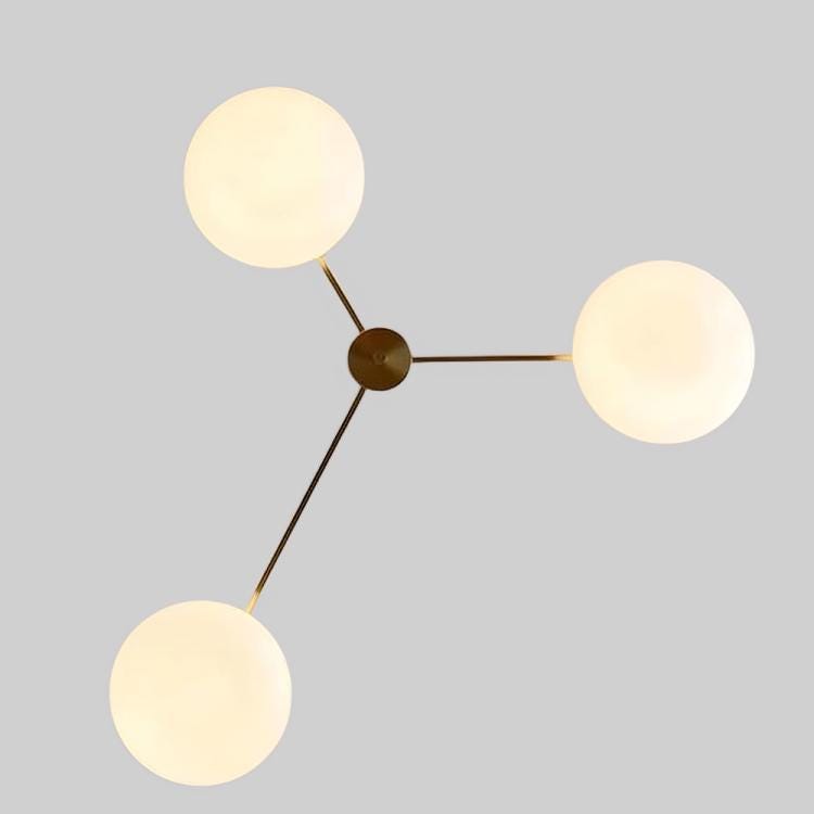 Vintage Italian Lelii Style Glass Globe Mid Century Antique Brass Ceiling Light Flush Mount Chandelier Low Ceiling 3 Arm Globe Pendant Light