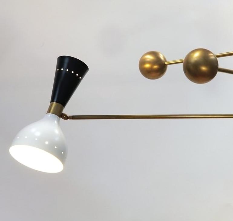 Counterbalance Stilnovo Diabolo Brass Chandelier, Mid Century Modern Sputnik Chandelier, Handcrafted Ceiling Light Fixture 3 Arms 6 Lights