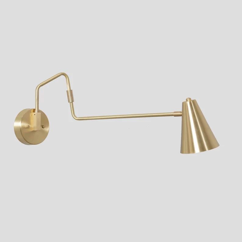 Adjustable Single Arm Mid-Century Modern Brass Stilnovo Style Wall Sconce Lamp, Antique Look, Industrial Design, Luxury Light, Reading Lamp