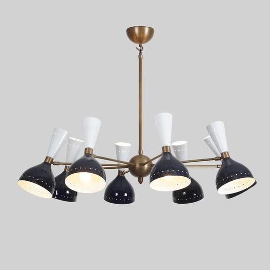 Stilnovo Style Double Shade 8 Arm 16 Light Mid Century Modern Sputnik Chandelier, Handcrafted Raw Brass Chandelier Ceiling Light Fixture