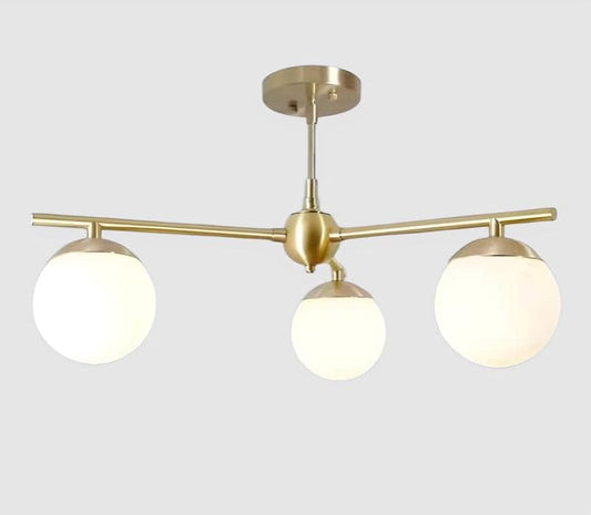 Mid Century Modern 3 Bubble Glass Globe Sputnik Brass Chandelier, Handcrafted Modern Sputnik Lamp Ceiling Light Glass Globe Light Fixture