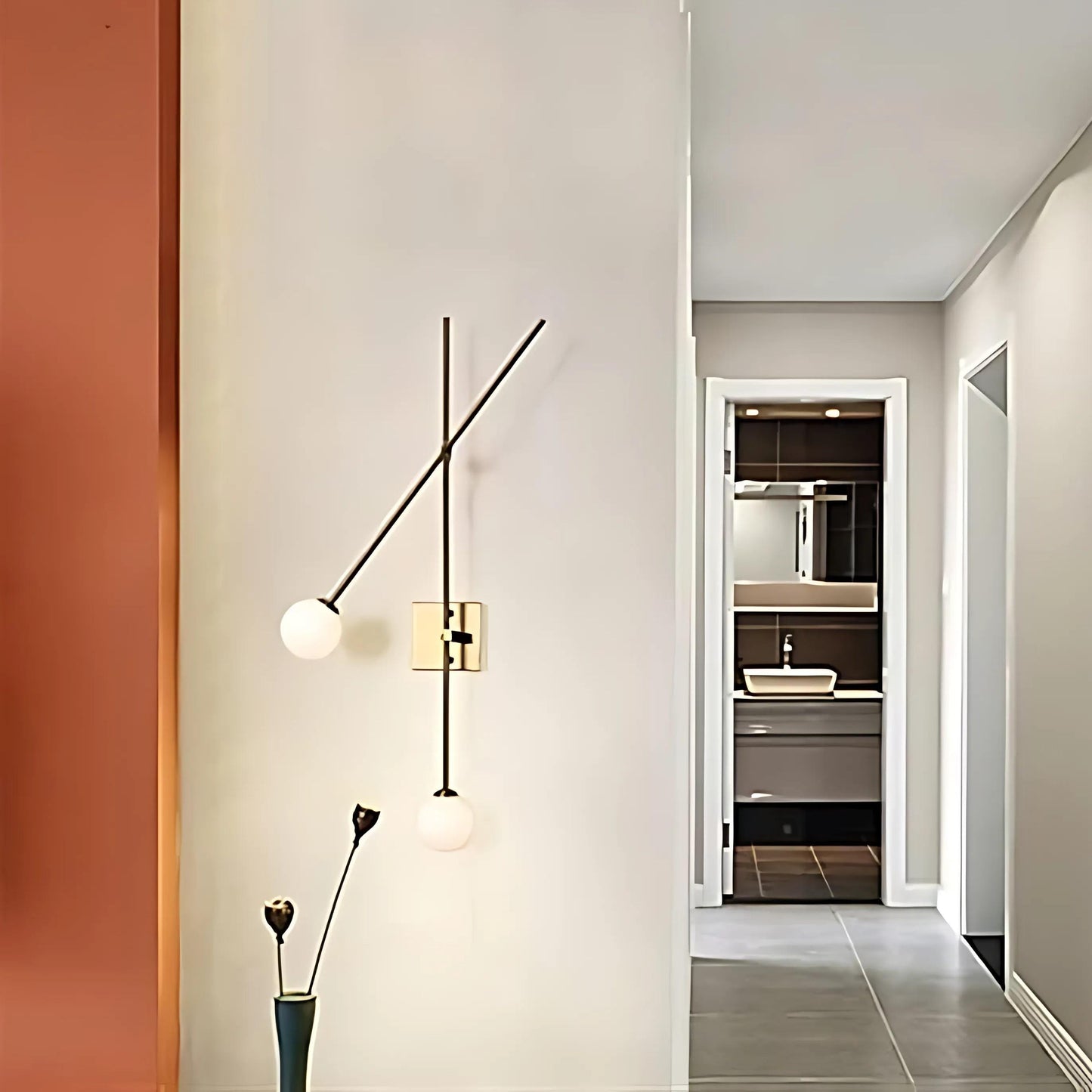 Two Glass Globe Swing Arm Articulating Bedside Wall Lamp, Handcrafted Pendant Light Brass Sputnik Wall Sconce