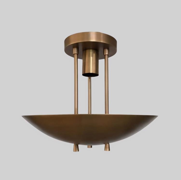 Dome Shape Rey Light Inspired Mid Century Modern Single Light Pendant Chandelier, Handcrafted Flush Mount Brass Ceiling Light Fixture