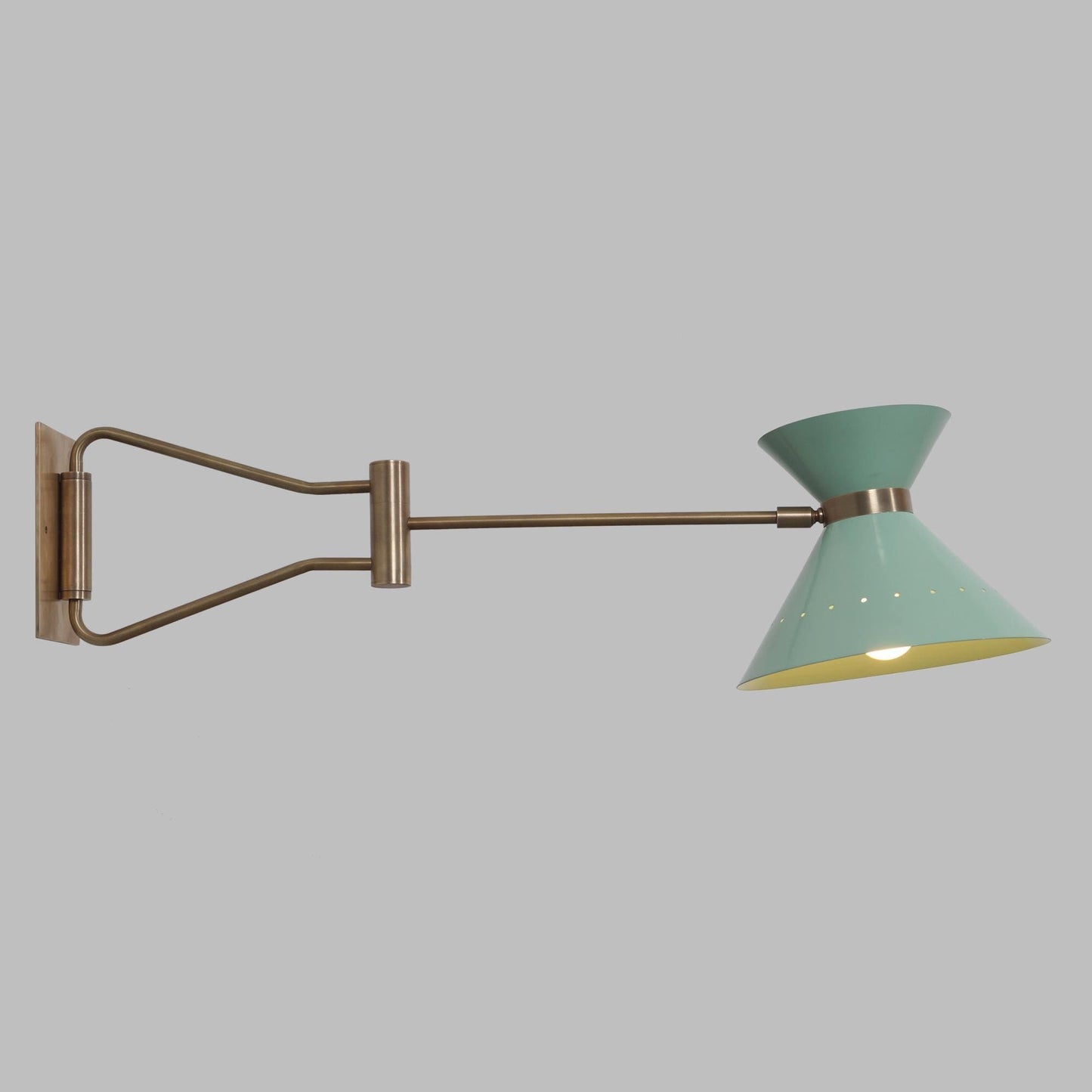 Stilnovo Articulated Swing Arm Wall Light, Mid Century Modern Italian Style Diabolo Double Cone Brass Wall Sconce, Adjustable Reading Lamp