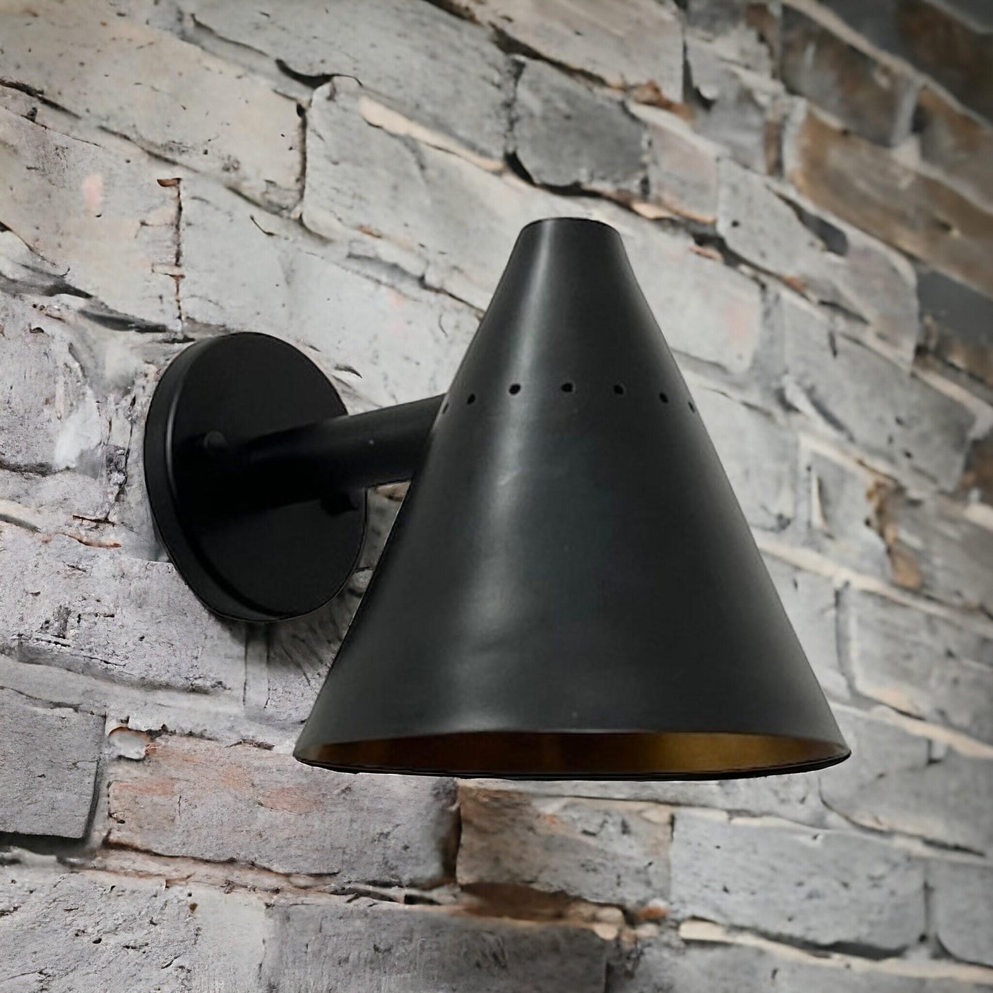Conical Shape Solid Brass Wall Sconce, Mid Century Modern Handcrafted Raw Brass Industrial Style Wall Light Lamp