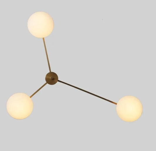 Mid Century Lelii Style Brass Chandelier Flush Mount Low Ceiling Chandelier Vintage Design Italian Style 3 Arm Globe Pendant Light Fixture