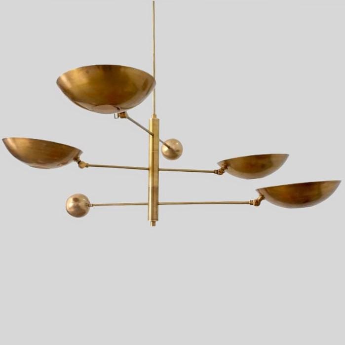 Counterbalance 4 Disk Shade Brass Chandelier, Mid Century Modern Stilnovo Style Counterweight Brass Ceiling Light Fixture Sputnik Chandelier