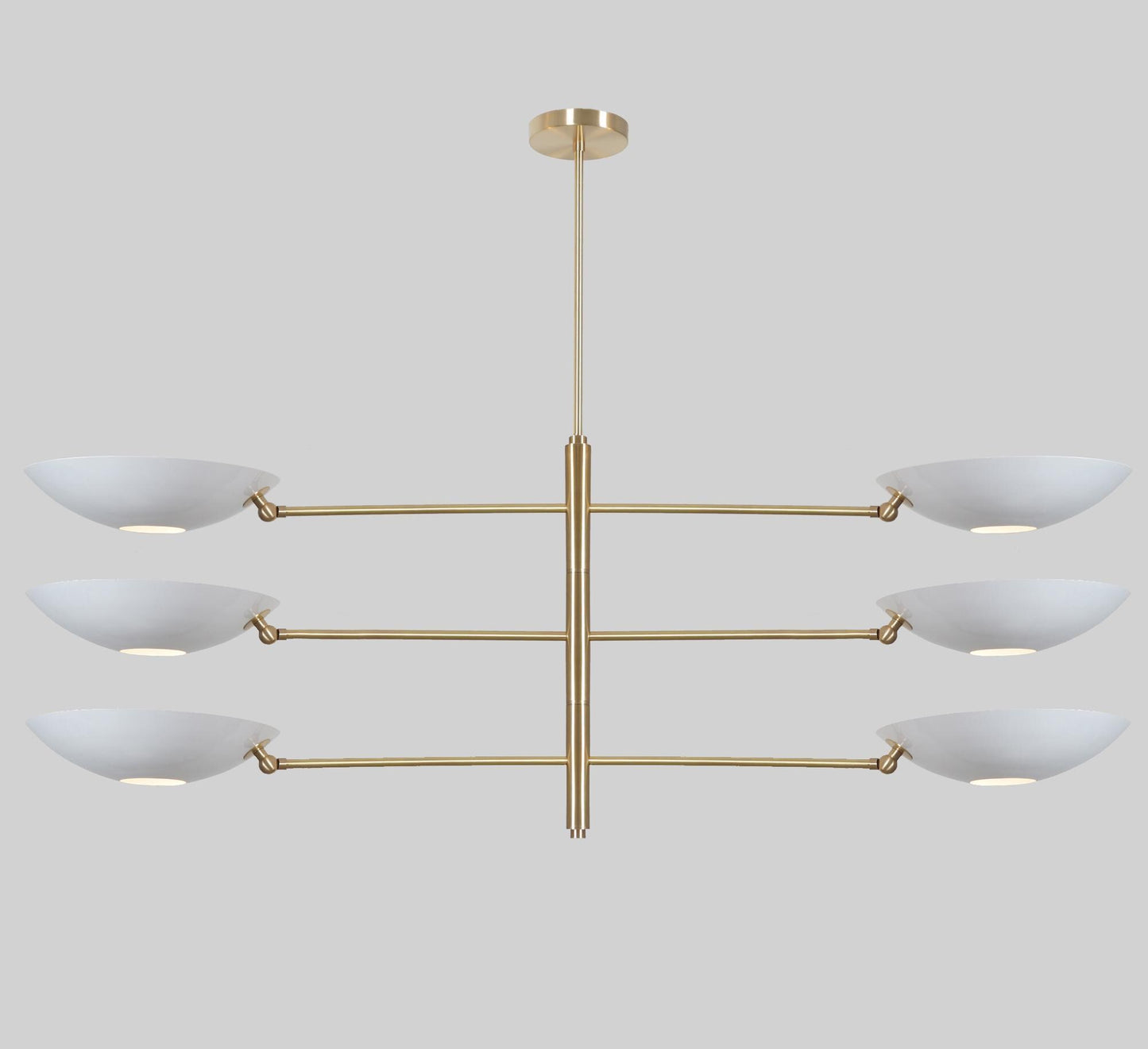 Counterbalance Six Disk Shade Brass Chandelier, Mid Century Modern Stilnovo Style Counterweight Handcrafted Brass Ceiling Light Fixture