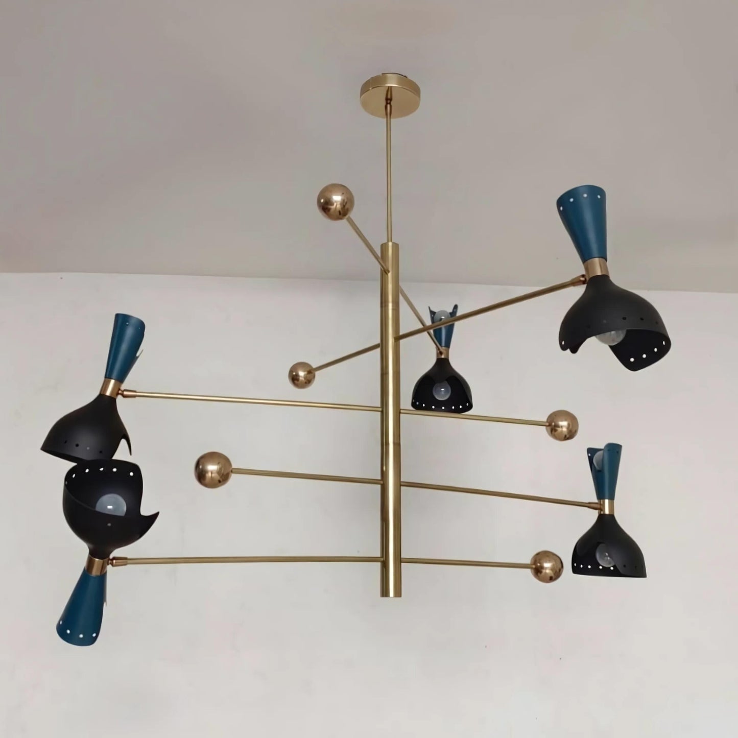 Stillnovo Style Counterbalance Diabolo Cut-out Chandelier, 5 Arm Italian Style Counterweight Sputnik Chandelier, Brass Ceiling Light Fixture