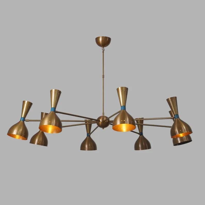Stilnovo Style Diabolo Sputnik Chandelier 8 Arm 16 Light, Mid Century Modern Italian Style Ceiling Light Fixture Kitchen Dining Room Hallway