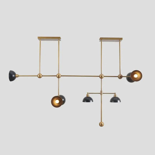 Asymmetrical Structure Bowl Shade Hanging Chandelier, Mid Century Modern Seven Lights Dome Shade Brass Sputnik Ceiling Light Fixture