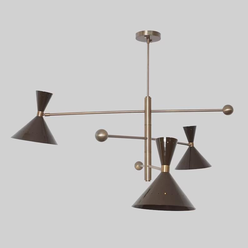 Mid Century 3 Arm 6 Light Stilnovo Style Sputnik Chandelier, Handcrafted Brass Contemporary Pendant Ceiling Light Fixture