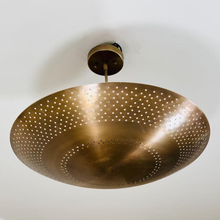 Dome Shade Perforated Tynell Style Inspired Ceiling Pendant Light, Mid Century Modern Rey Chandelier 6 Light Brass Light Fixture