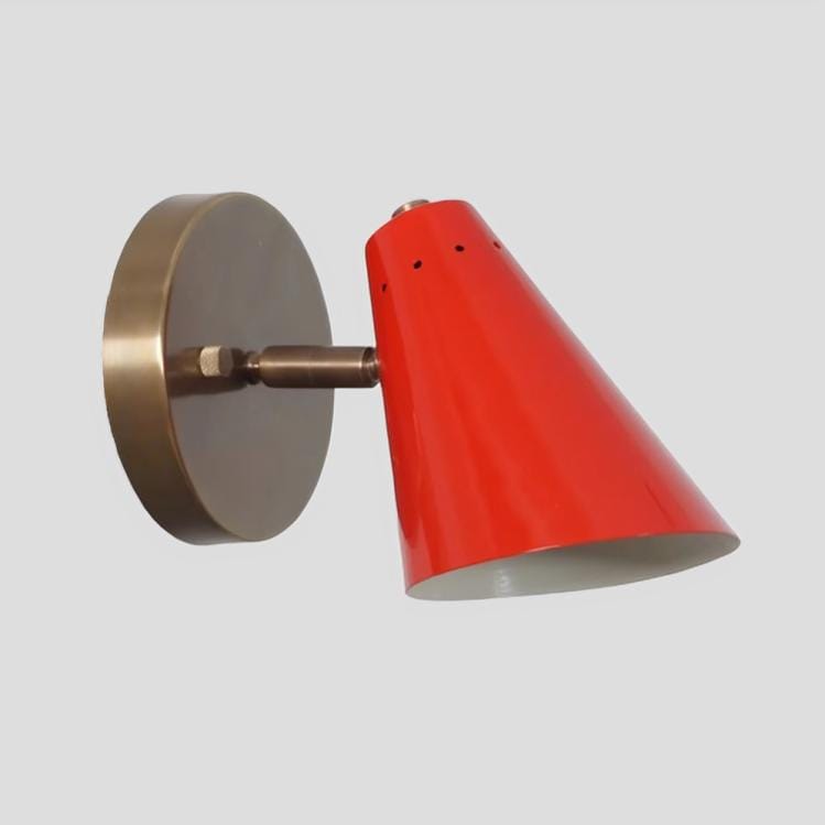 Sarfatti Conical Enamel Pivot Wall Sconce, Mid Century Modern Brass Single Light Wall Lamp, Handmade 1950s Style Adjustable Reading Lamp