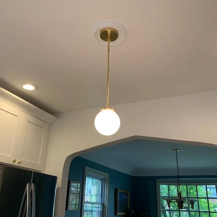Italian Opaline & Brass Sphere Pendant Lamp Bubble Pendant Light, Glass Globe Ceiling Lamp, Mid century Modern Brass Pendant Light
