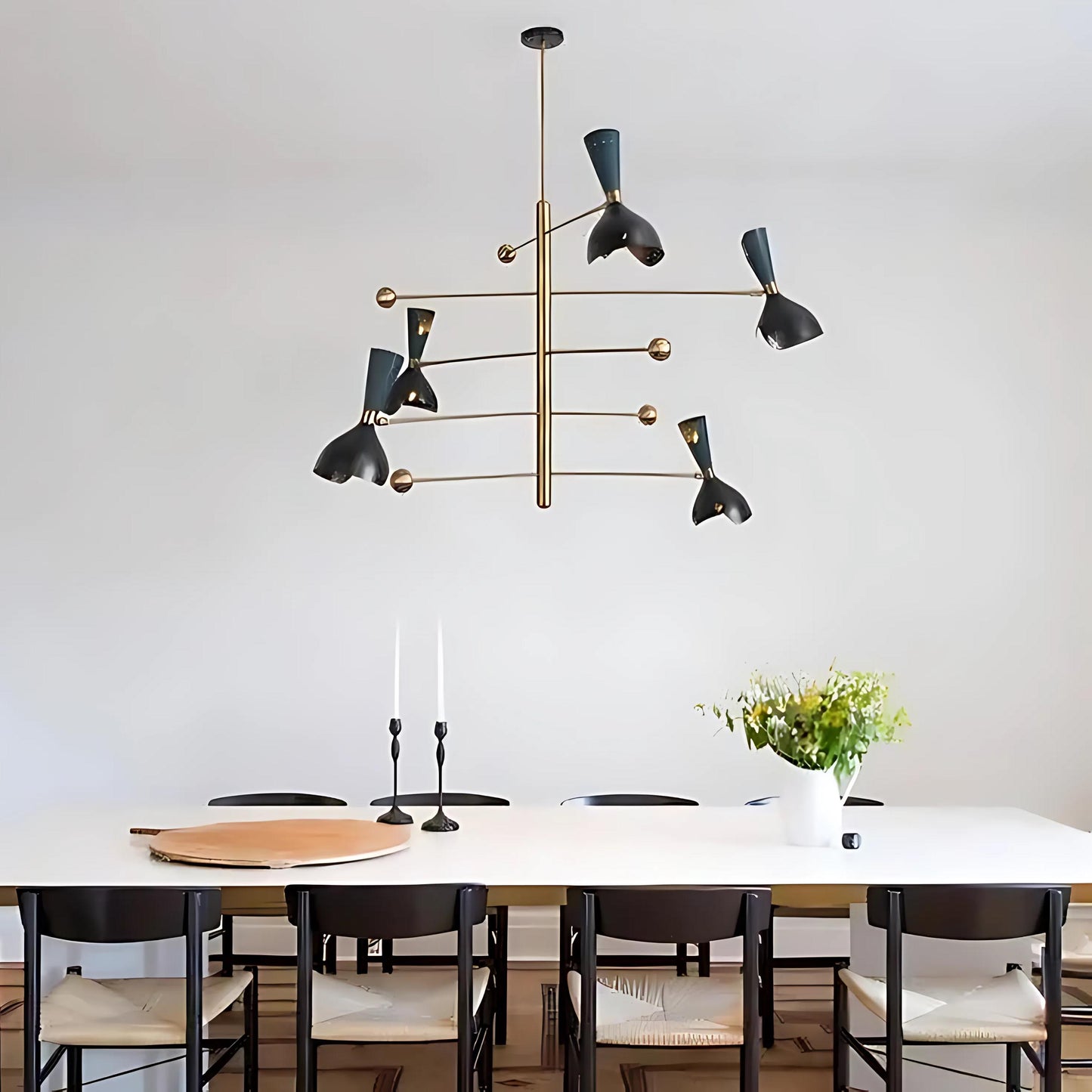 Stillnovo Style Counterbalance Diabolo Cut-out Chandelier, 5 Arm Italian Style Counterweight Sputnik Chandelier, Brass Ceiling Light Fixture