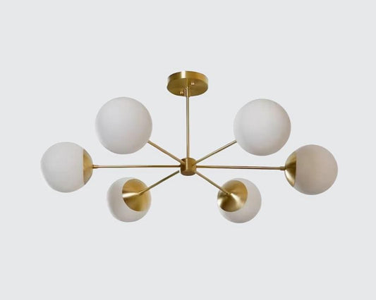 Gorgeous 6 Light Glass Globe Mid Century Modern Sputnik Brass Chandelier, Handcrafted Ceiling Light Customizable Pendant Light Fixture