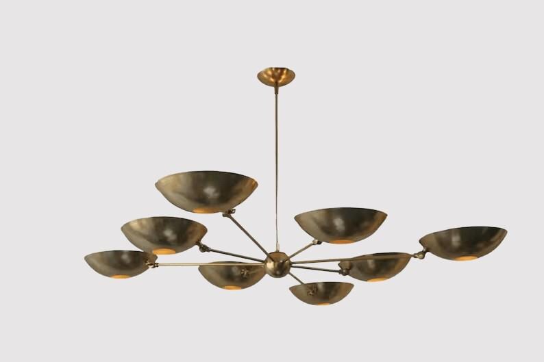 8 Arm Stilnovo Style Mid Century Modern Brass Sputnik Chandelier, Contemporary Brass Ceiling Light Fixture, High Ceiling Statement Light