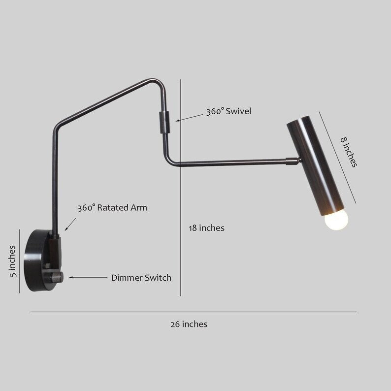 Adjustable Swivel Reading Light Wall Sconce, Contemporary Industrial Design Handcrafted Custom Wall Lamp, Mid Century Modern Brass Light