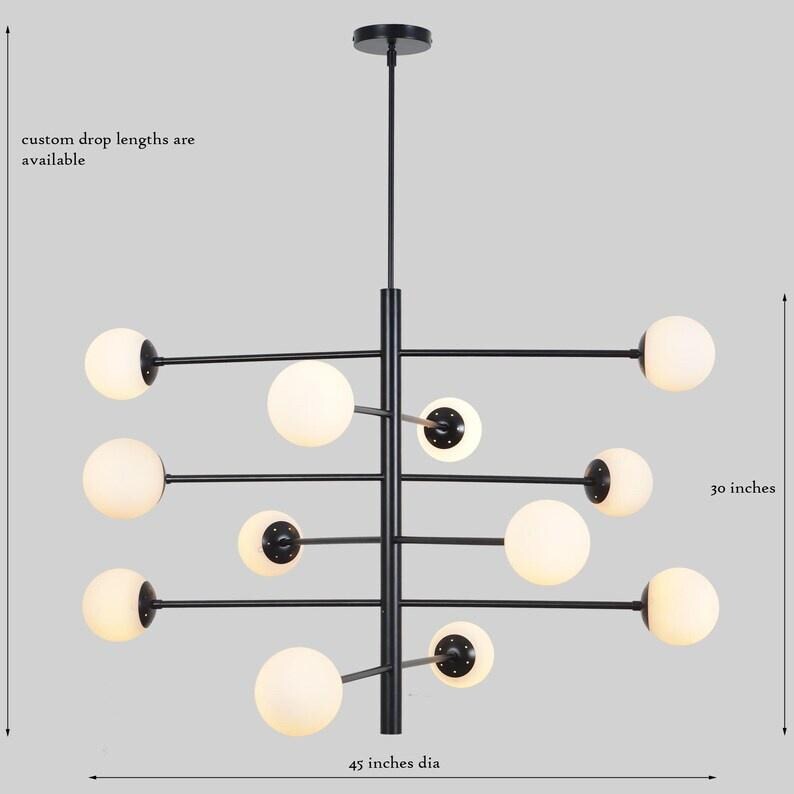 Minimalist Twelve Globe Light Mid Century Modern Sputnik Brass Chandelier, Handcrafted Glass Globe Design Pendant Ceiling Light Fixture