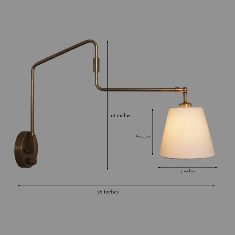 Linen Shade Adjustable Reading Wall Lamp, Single Arm Mid Century Modern Brass Wall Sconce, Vintage Inspire Elegant Design Reading Wall Light