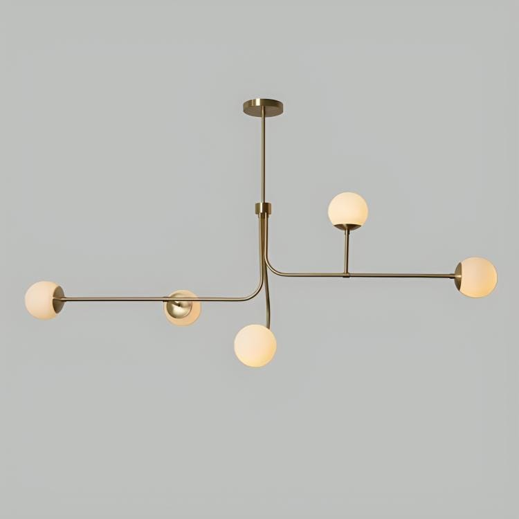 Twisted Five Globe Semi Flush Mount Mid Century Modern Brass Sputnik Chandelier, Handcrafted Bubble Globe Ceiling Pendant Light Fixture