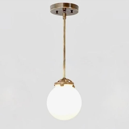 Italian Opaline & Brass Sphere Pendant Lamp Bubble Pendant Light, Glass Globe Ceiling Lamp, Mid century Modern Brass Pendant Light