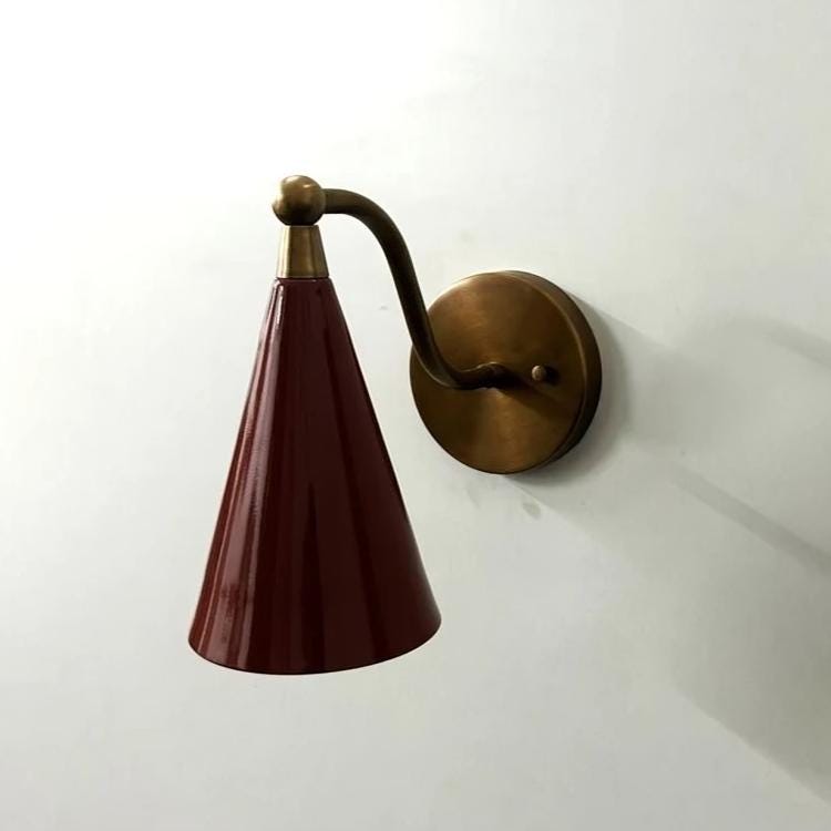 Brass Enamel Conical Shade Wall Sconce, Mid Century Modern Industrial Wall Lamp,  Handcrafted Custom Antique Light Fixture Home Décor