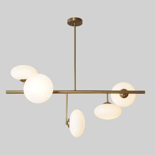 Five Globe Mid Century Modern Sputnik Chandelier, Handcrafted Ceiling Light, Brass Frame Glass Globe Design Pendant Light Fixture